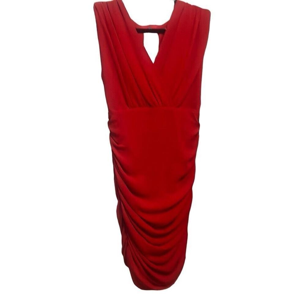 Alice + Olivia‎ Womens Red Surplice Neckline Nanette Ruched Wrap Dress Small